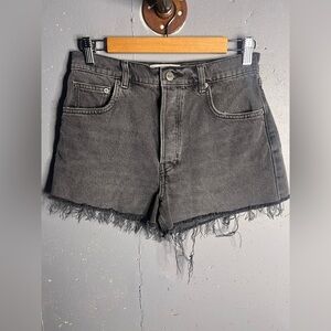 Reformation Black Denim Distressed Shorts 3” in size 28